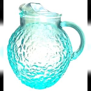 Vintage Aqua Lido Milano Ball Pitcher with Crinkle Texture. Vintage Farmhouse...